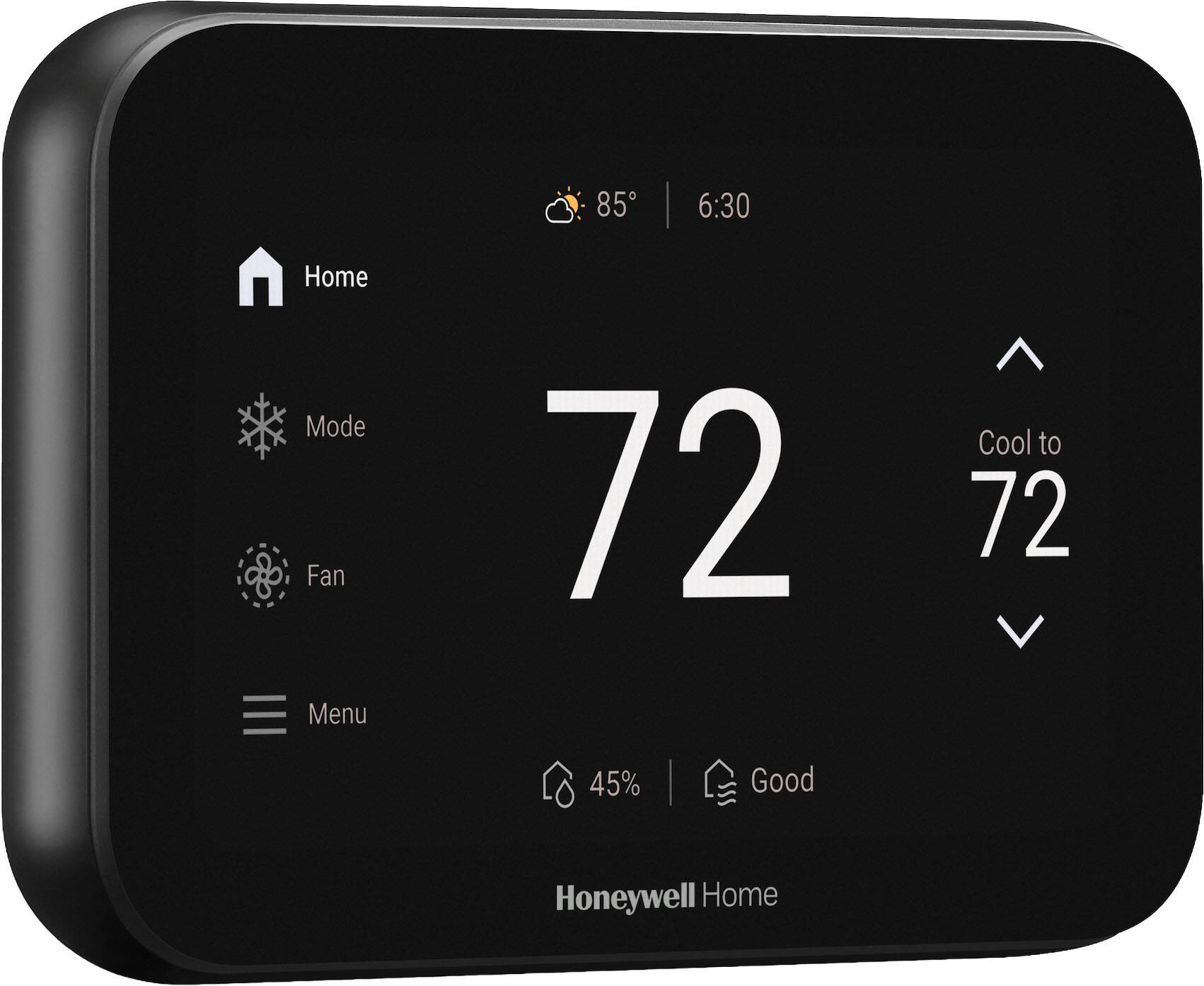 85°F 6:30  
Home Mode Fan Menu  
72 Cool to 72  
45% Good  
Honeywell Home