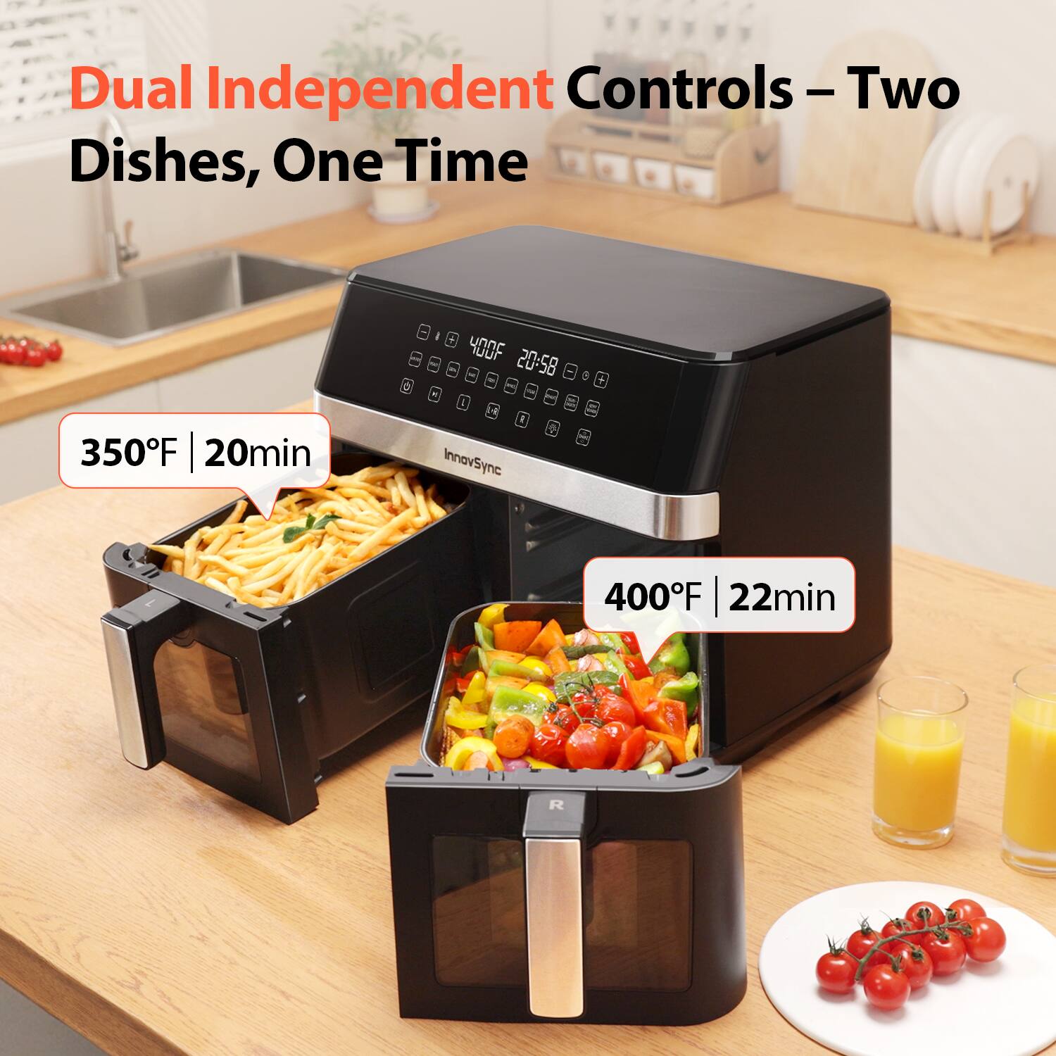 Dual Independent Controls – Two Dishes, One Time

350°F | 20min

400°F | 22min