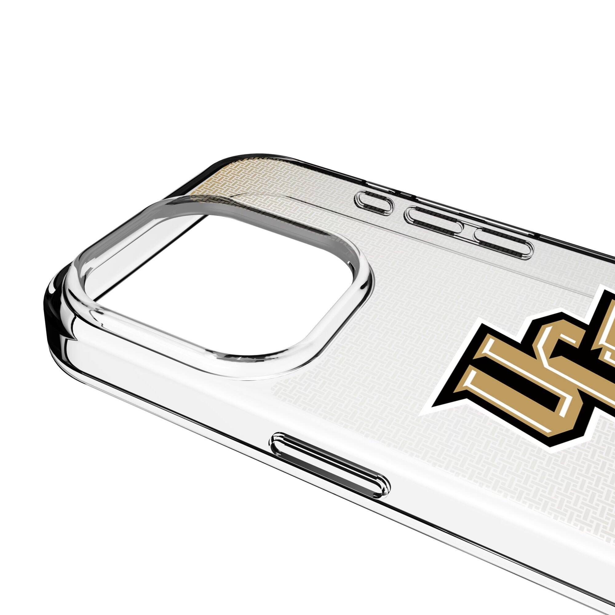 Alt View 2. Keyscaper - UCF Knights Linen Logo iPhone Clear Case - 13 Pro Max - Multicolor.