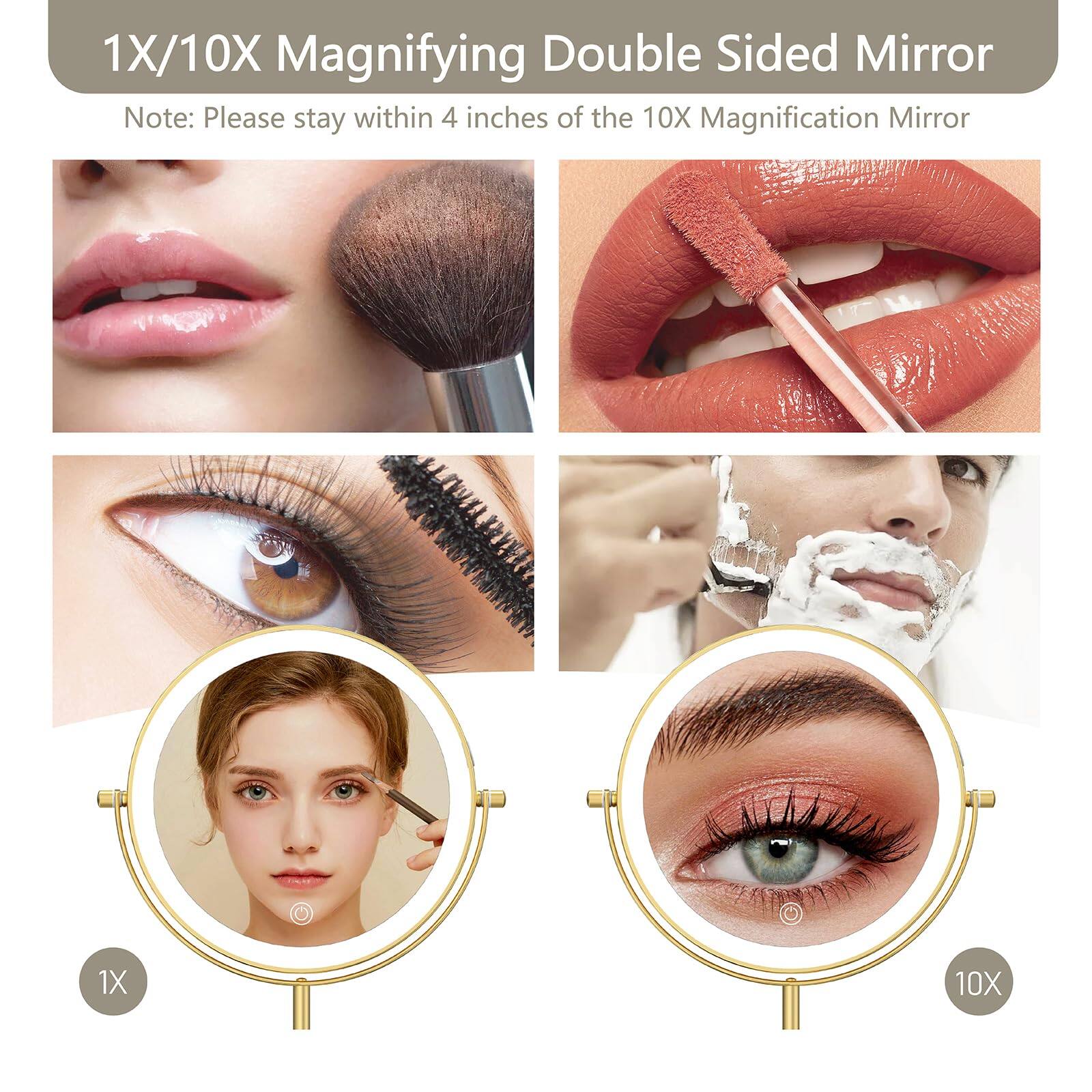 1X/10X Magnifying Double Sided Mirror

Note: Please stay within 4 inches of the 10X Magnification Mirror