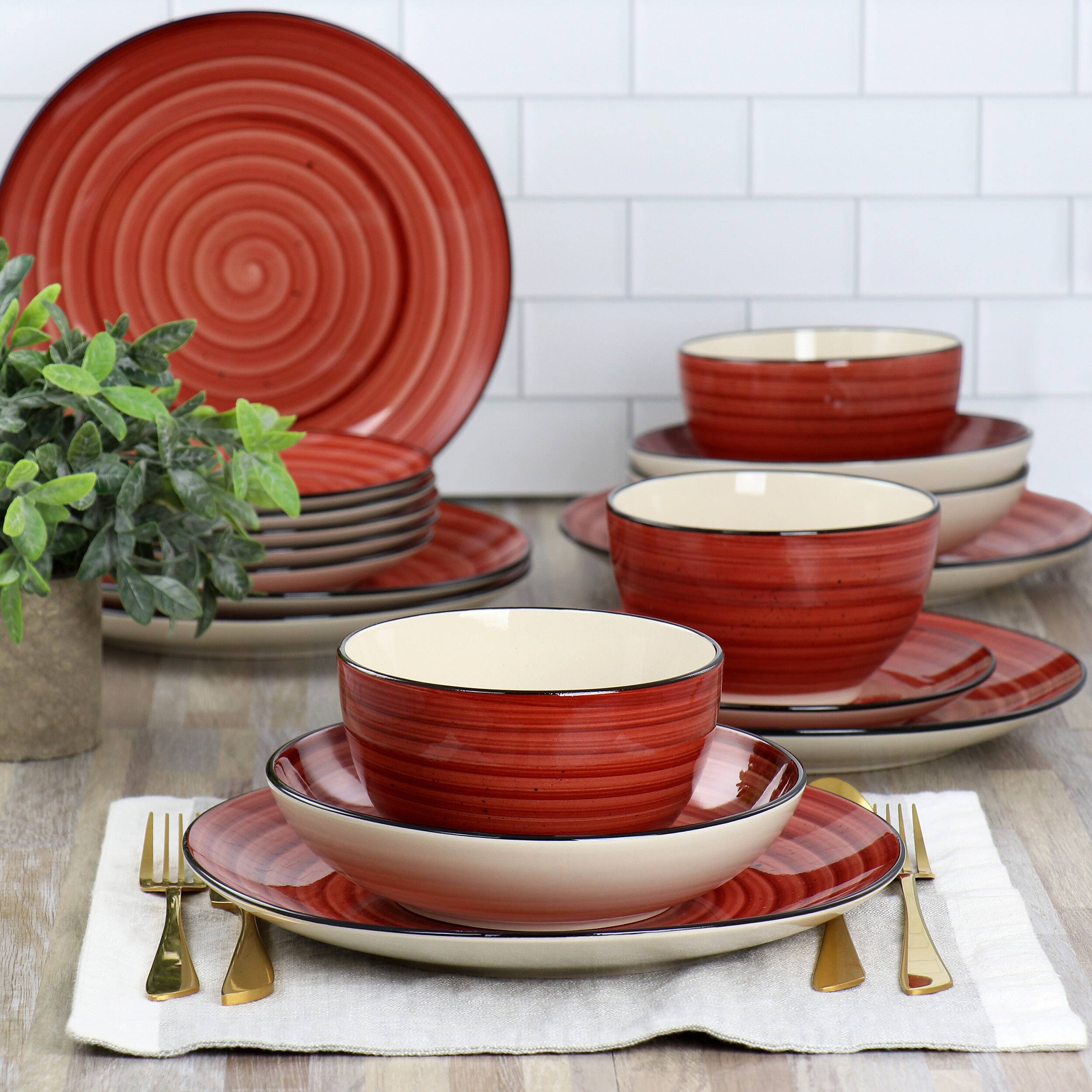 Alt View 7. Elama - Elama Gia 24 Piece Round Stoneware Dinnerware Set in Red - Red.