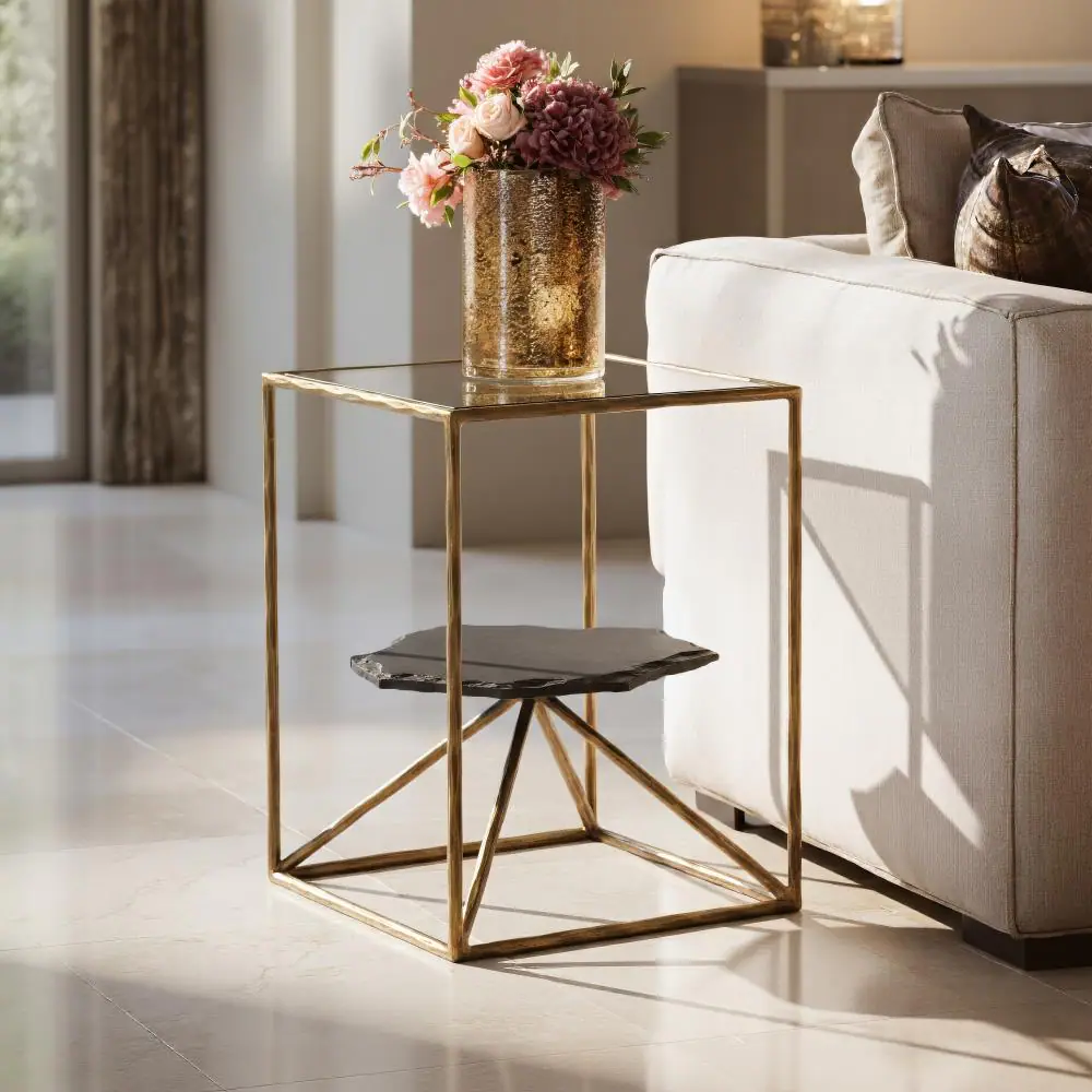 Angle. Hivvago - Ranol Side Table Brass - Brass.