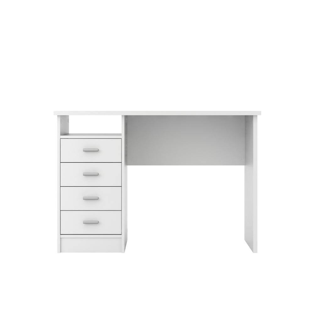Left. FurniFact - White Desk with 4 Drawers - Modern Office Desk for Storage and Productivity - White.