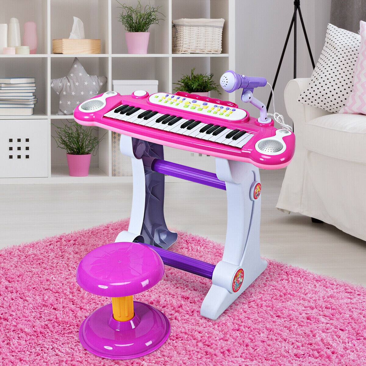Alt View 1. Gymax - Gymax Kids Electronic Keyboard Piano MP3 Input 37 Key Microphone Stool Toy - pink.