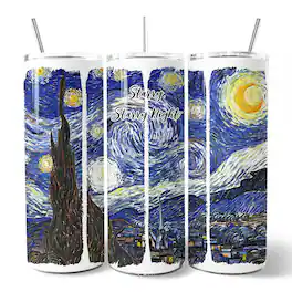 OrnamentallyYou - Vincent Van Gogh The Starry Night 20oz Tumbler With Lid and Stainless Steel Straw - Multicolored