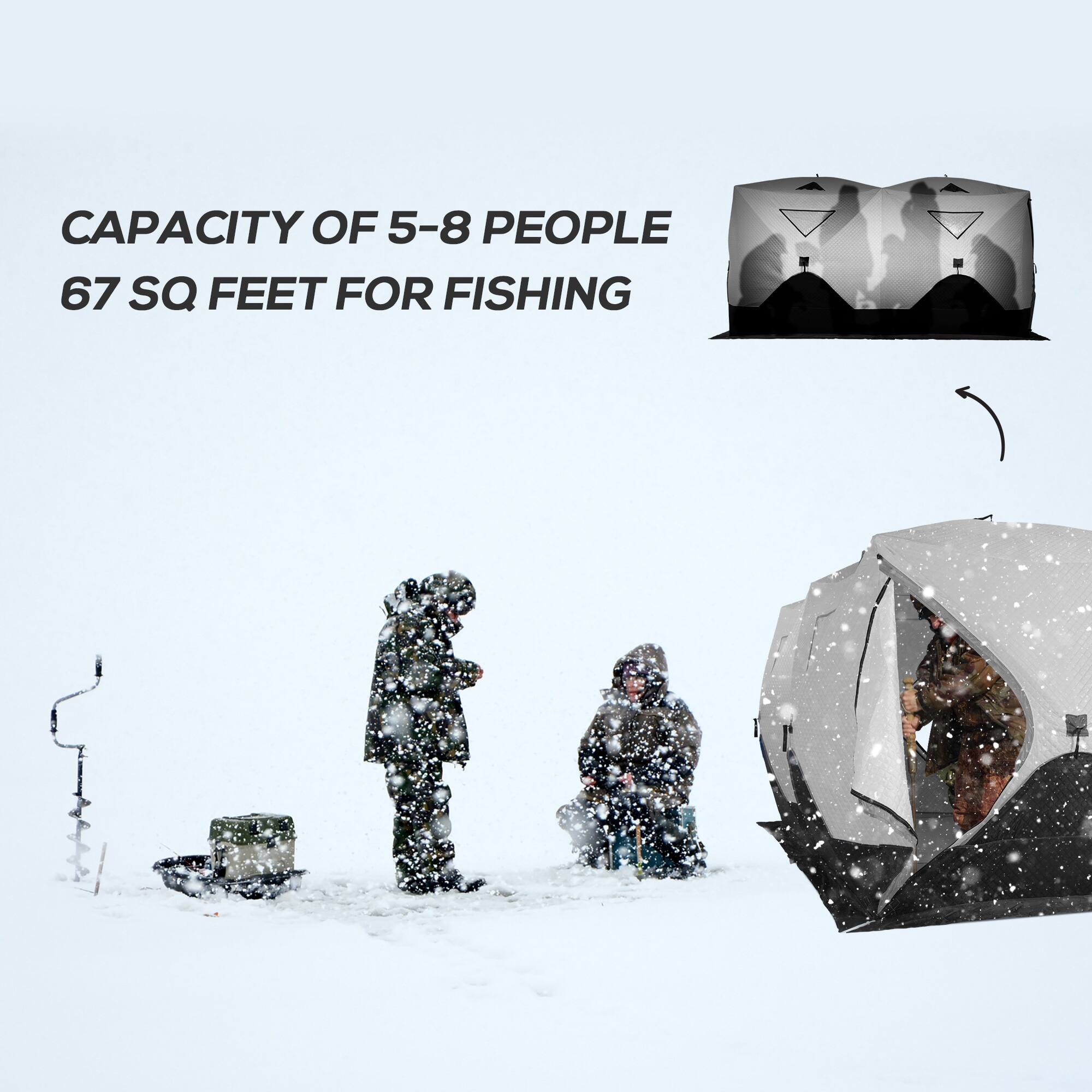 CAPACITY OF 5-8 PEOPLE  
67 SQ FEET FOR FISHING