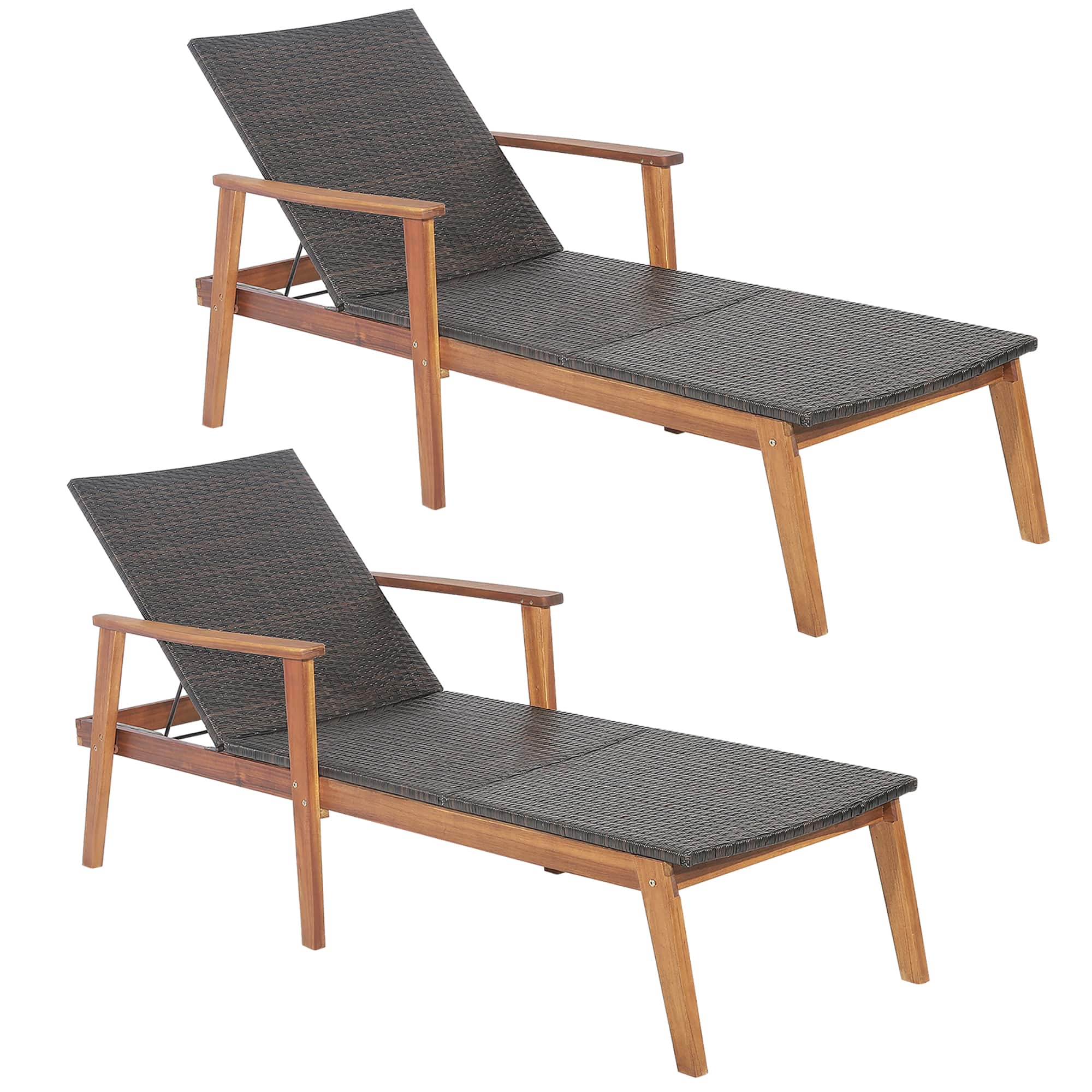 Costway - 2PCS Patio Rattan Chaise Lounge Chair Recliner Back Adjustable Acacia Wood - Mix Brown price history on PriceWatchPro