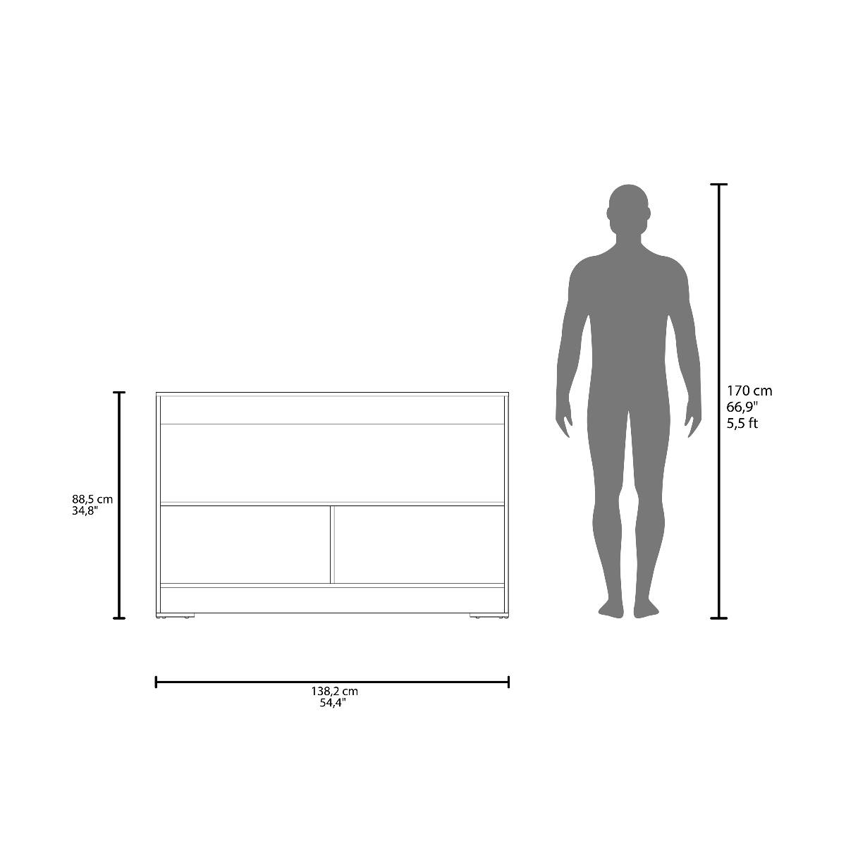 170cm 66,9" 5,5ft  
88,5 cm 34,8"  
138,2cm 54,4"
