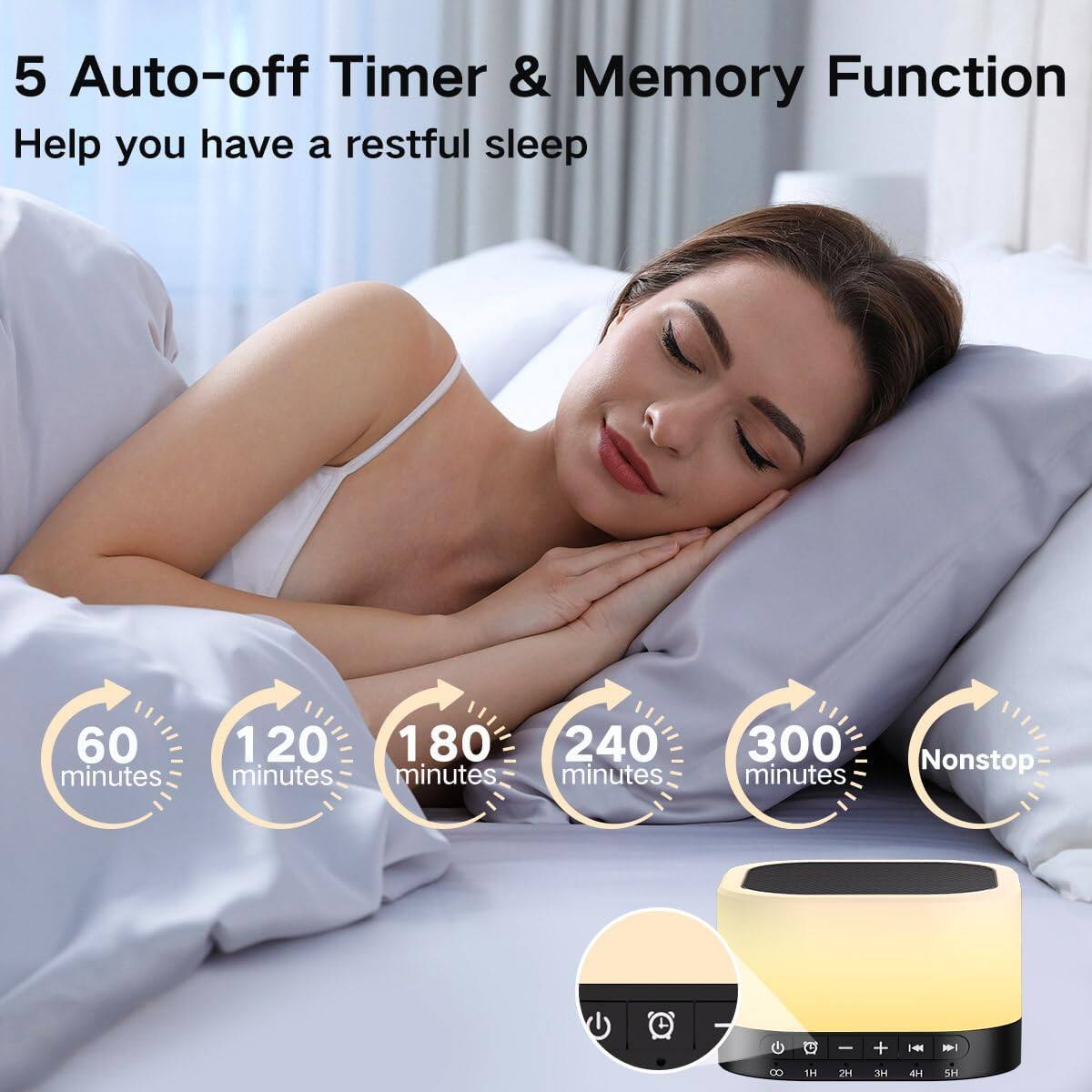 5 Auto-off Timer & Memory Function  
Help you have a restful sleep  

60 minutes  
120 minutes  
180 minutes  
240 minutes  
300 minutes  
Nonstop  

- +  
1H 2H 3H 4H 5H