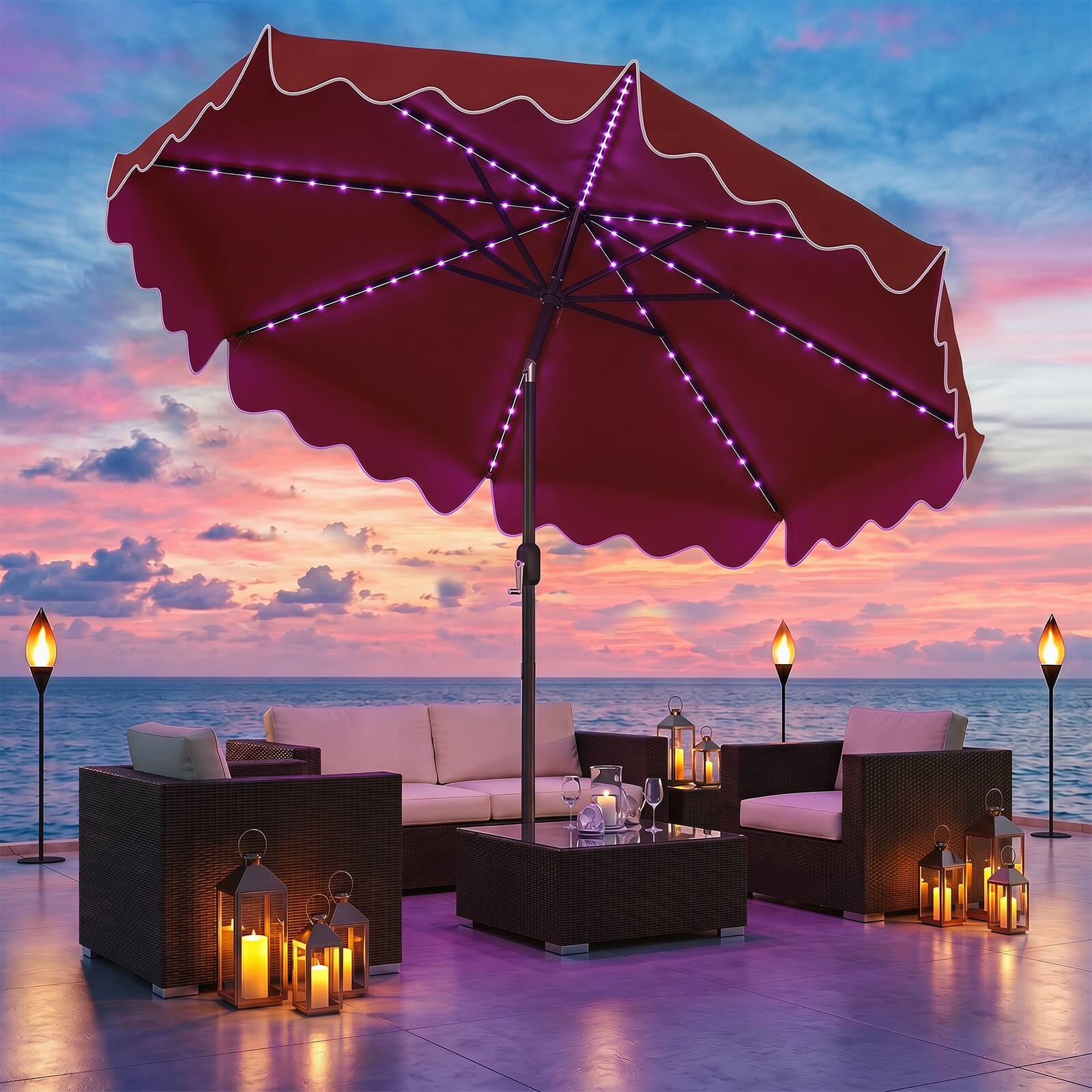 Alt View 4. Gymax - Gymax Solar Outdoor Market Table Umbrella w/104 Color-Changing Flowing LED Lights Red - Red.