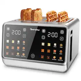 Teendow - Touch Screen Toaster 4 Slice, 1800W Stainless Steel Digital Smart Toaster with Dual Controls,6 Shade Levels - Silver