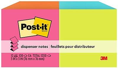 Post-it BRAND  
dispenser notes | feuilletts pour distributeur  

12 x 100 EA TOTAL 1200  
3 IN x 3 IN (76 mm x 76 mm)  

3M