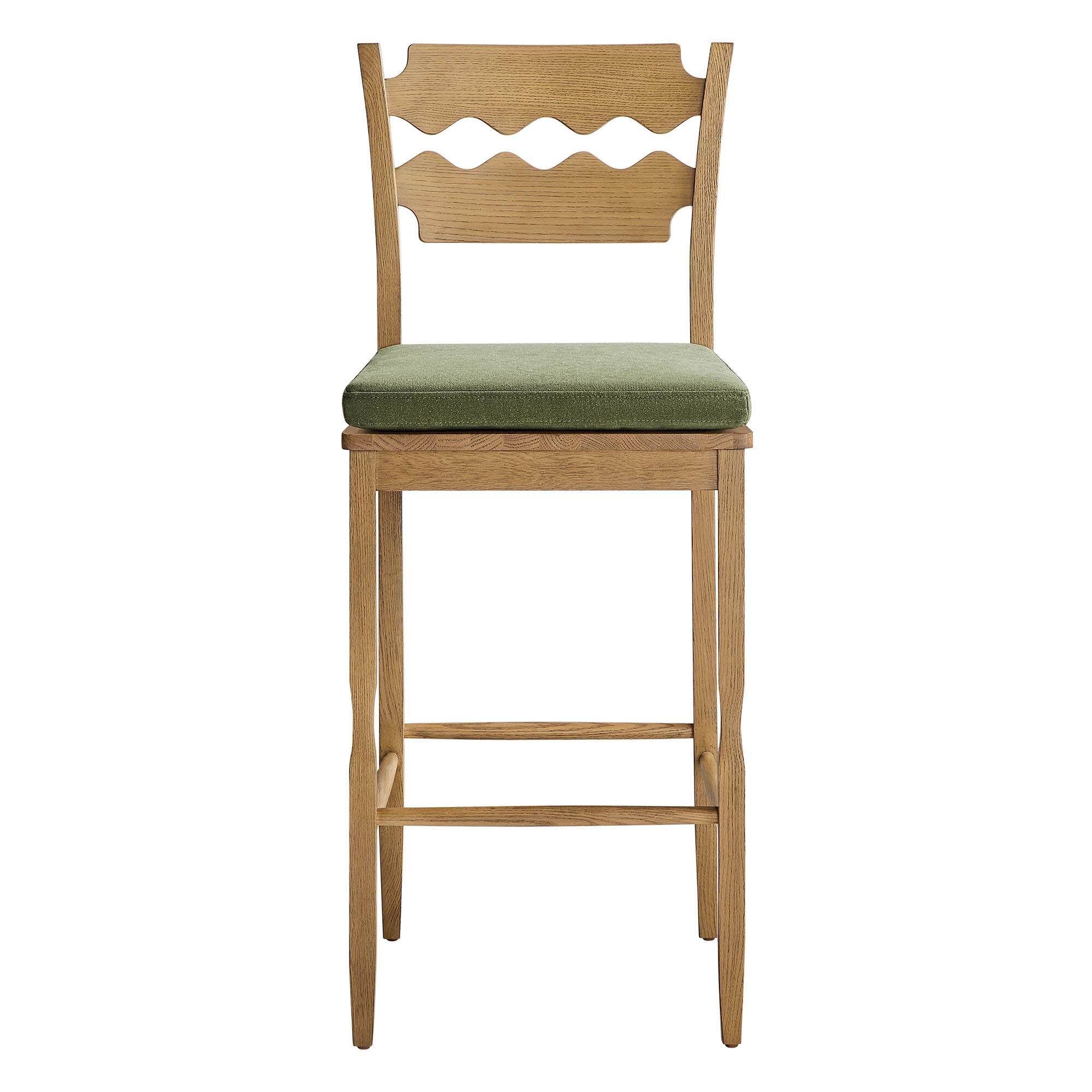 Alt View 4. Modway - Jax Oak Wood Bar Stool With Wavy Razor Back and Cushion by Modway - Weathered Oak Sage.