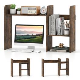 Costway - Countertop Bookcase Storage Hutch for Computer Desk, Modern Organizer for Home Office - Rustic Brown