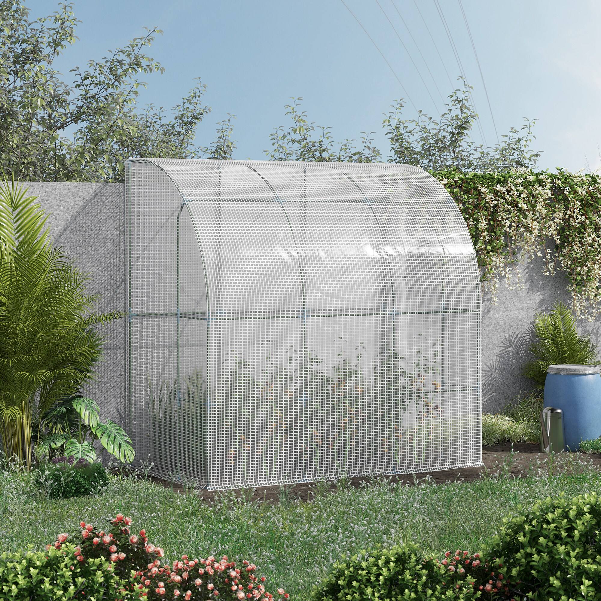 Alt View 1. Outsunny - 7' x 4' x 7' Outdoor Lean to Greenhouse, Walk-In Green House Plant Nursery with Roll-up Window, PE Cover.