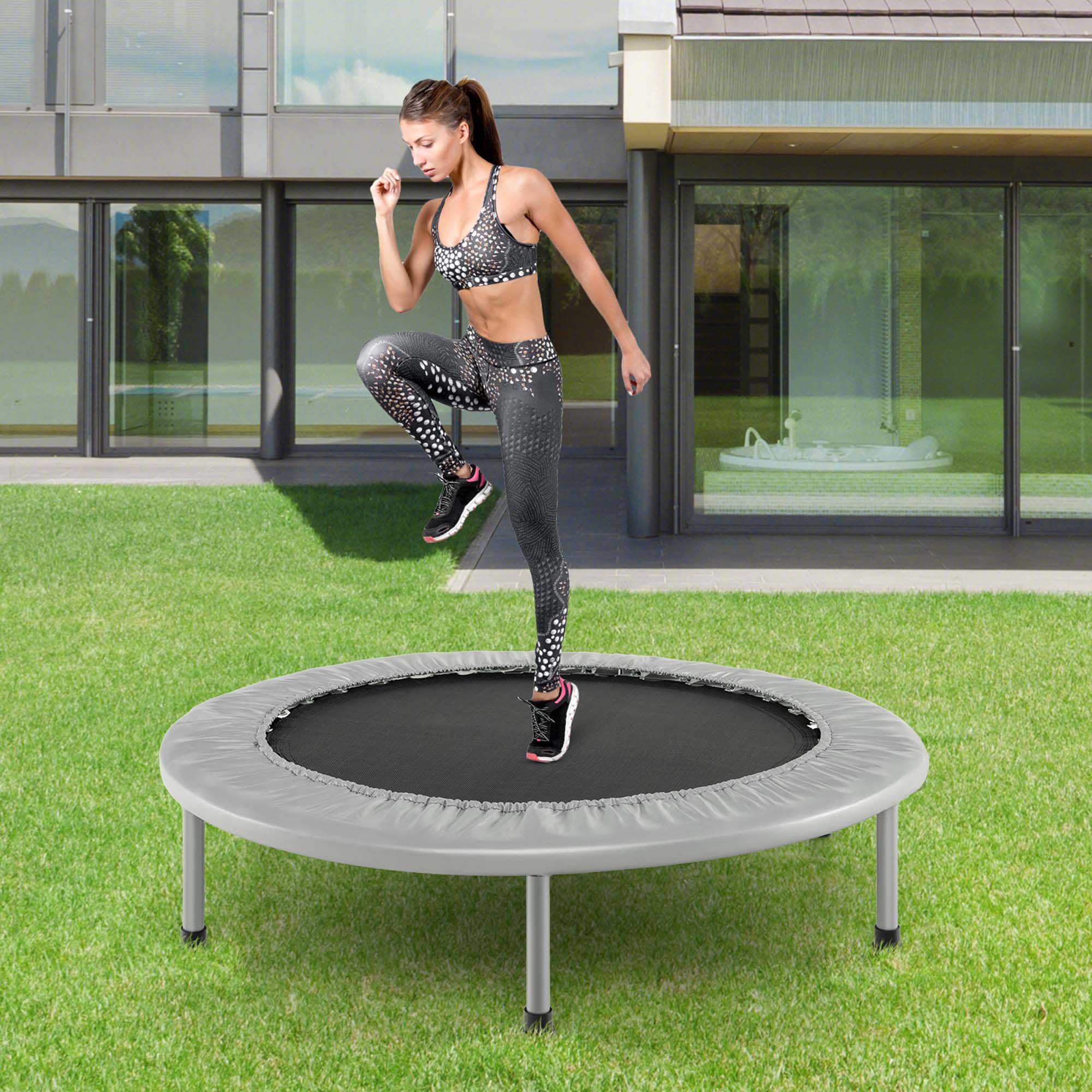 Alt View 3. Costway - Costway 38" Mini Folding Trampoline Portable Recreational Fitness Rebounder - Grey.