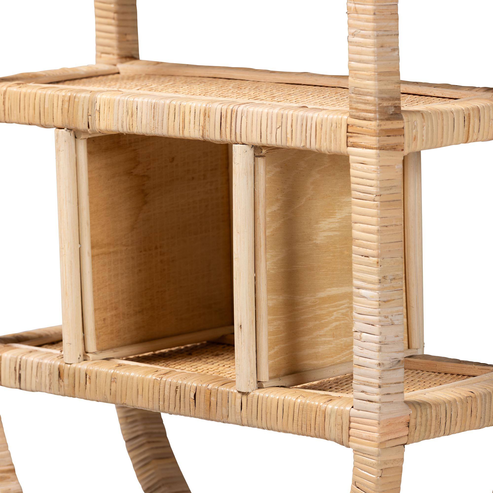 Back. bali & pari - Labonita Natural Rattan Wall Shelf  – 3-Tier Wall-Mounted Display Unit for Entryway, Living Room, or Bathroom - Natural Brown.