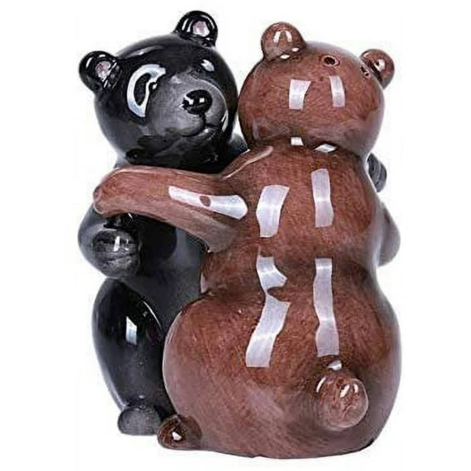 Angle. Pacific Trading - Hugging Bears Magnetic Ceramic Salt and Pepper Shakers Set - Brown.