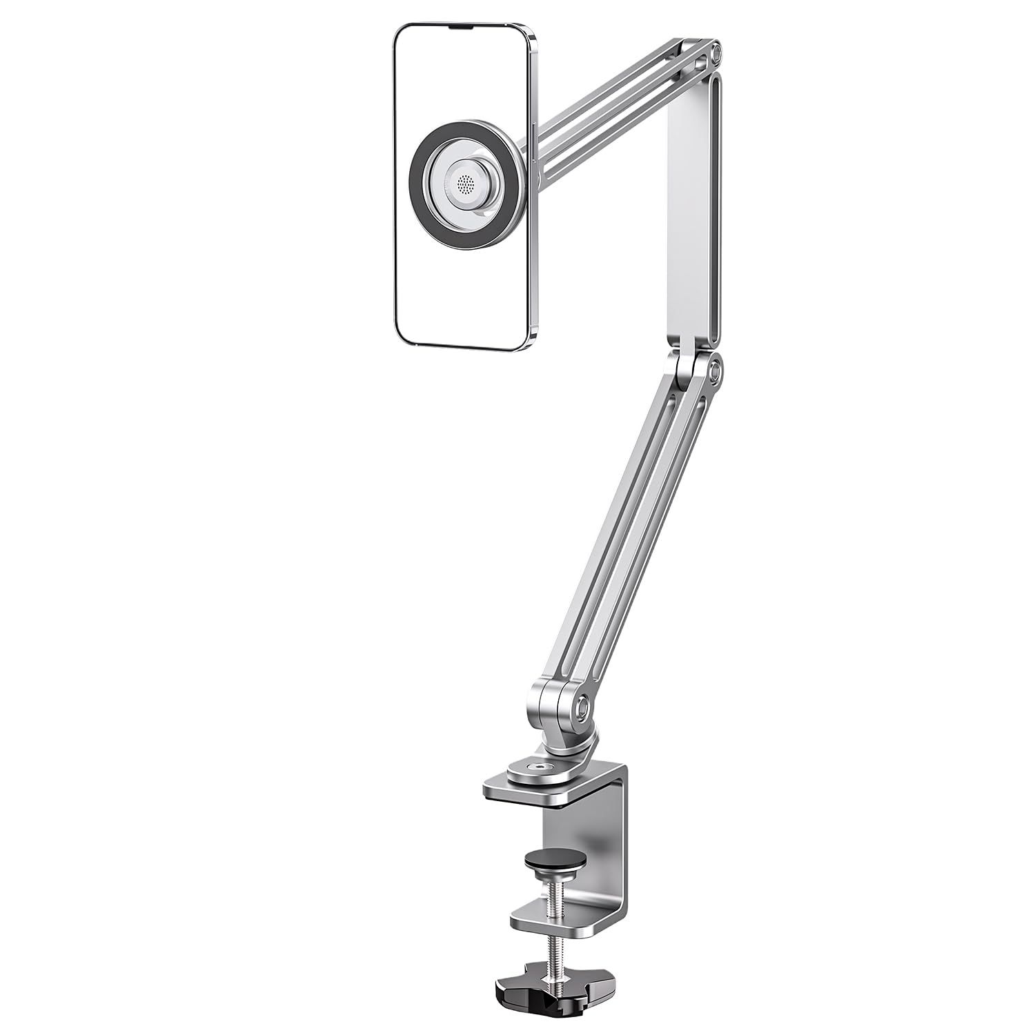 Front. PO3TICJUNKI3 - Magnetic Gooseneck Phone Holder For Bed   Desk Arm With Strong Suction Base Compatible 12 15 magsafe Android - Default.