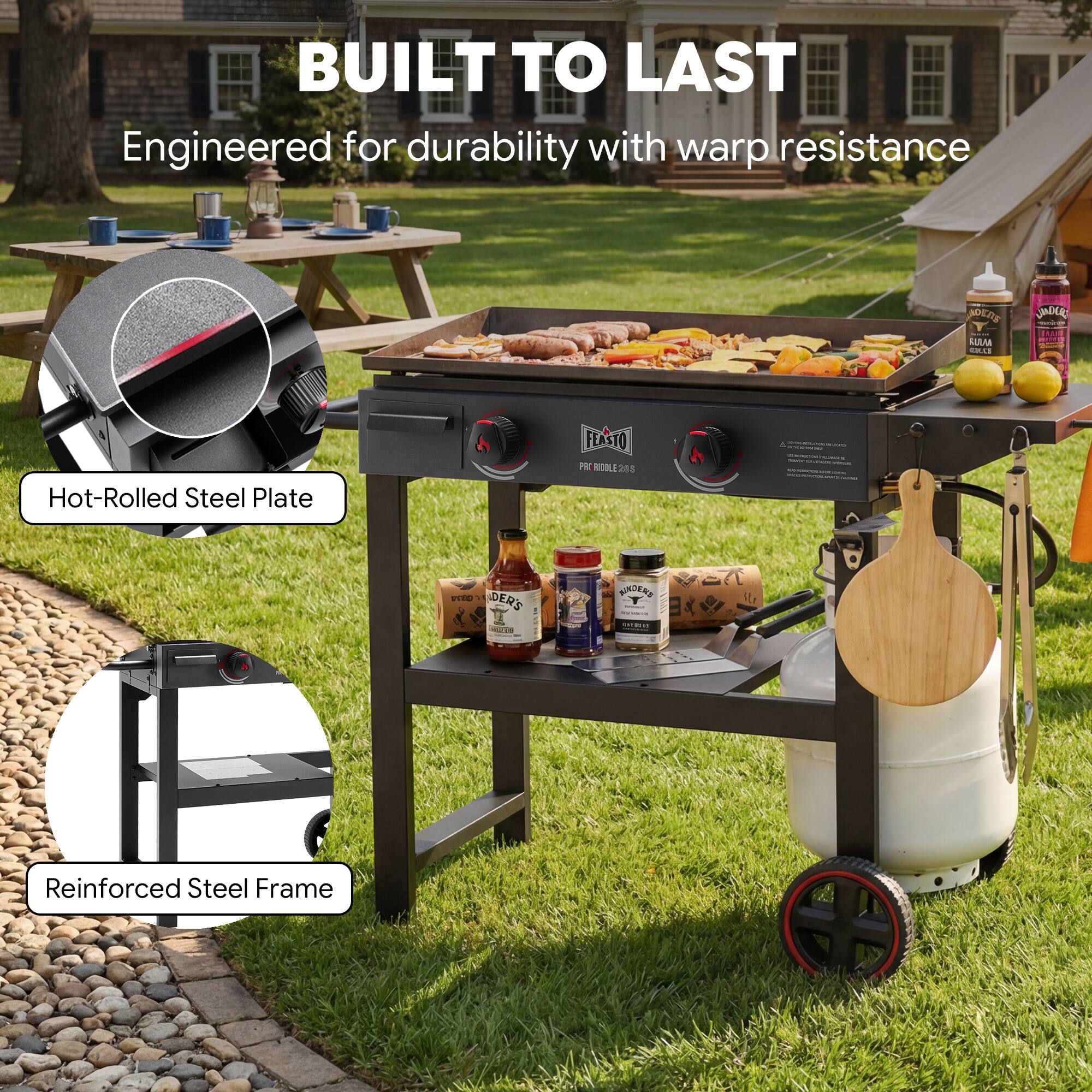 BUILT TO LAST  
Engineered for durability with warp resistance  

Hot-Rolled Steel Plate  

Reinforced Steel Frame