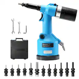 VEVOR - Air Riveter, Pneumatic Air Riveter, 20.2KN Pulling Force Pop Rivet Gun Tool Kit, Heavy Duty Air Hydraulic Rivet Gun - Blue