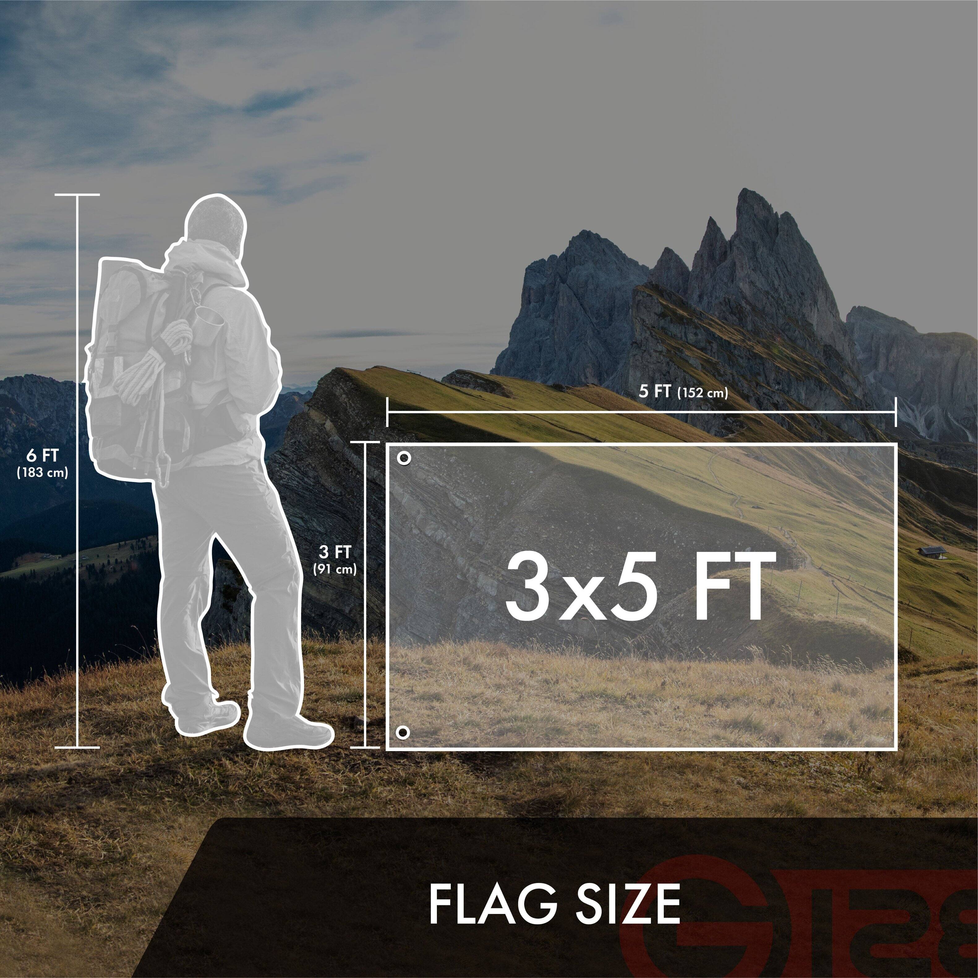 5 FT (152 cm)  
6 FT (183 cm)  
3 FT (91 cm)  
3x5 FT FLAG SIZE