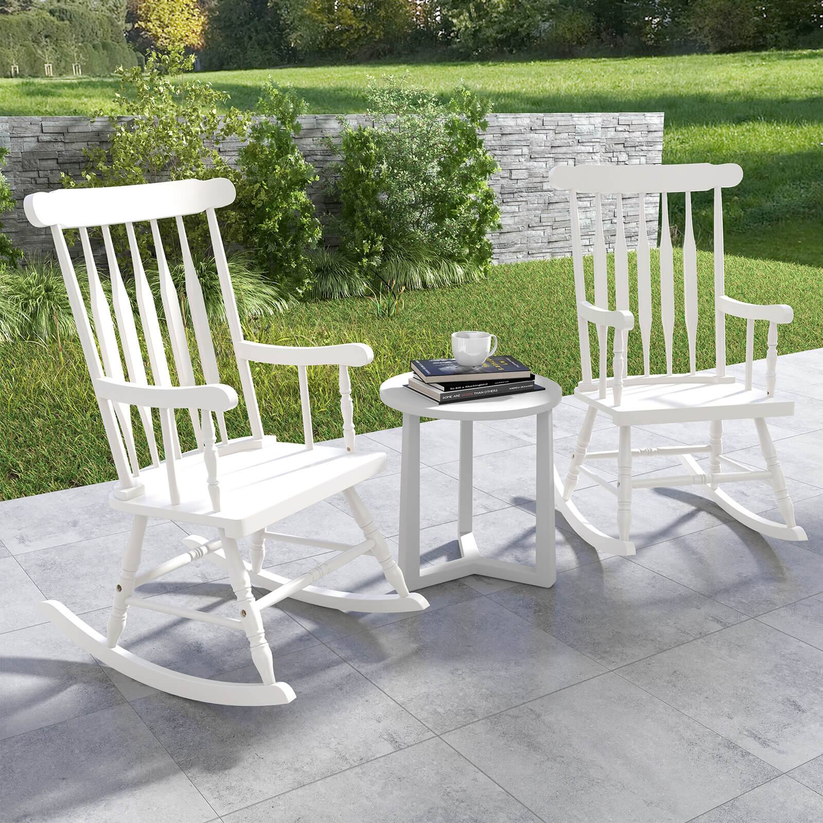 Alt View 3. Costway - Costway Set of 2 Wood Rocking Chair Glossy Finish - White.