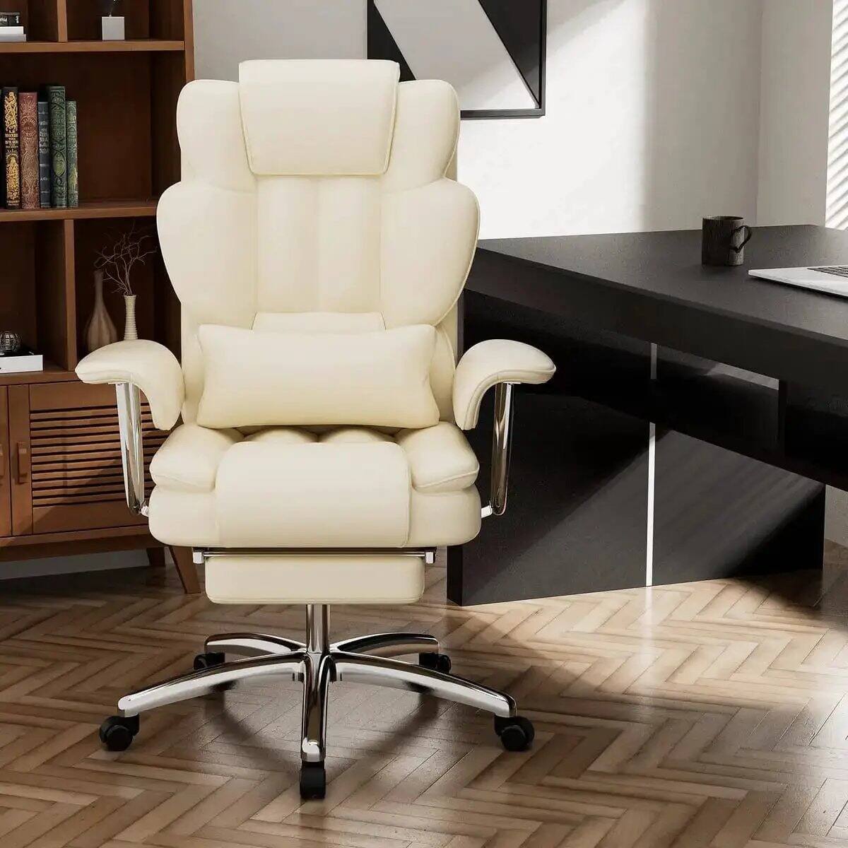 Angle. Platinum-Level - Premium Big and Tall Leather Executive Office Chair with Reclining High Back - Beige.