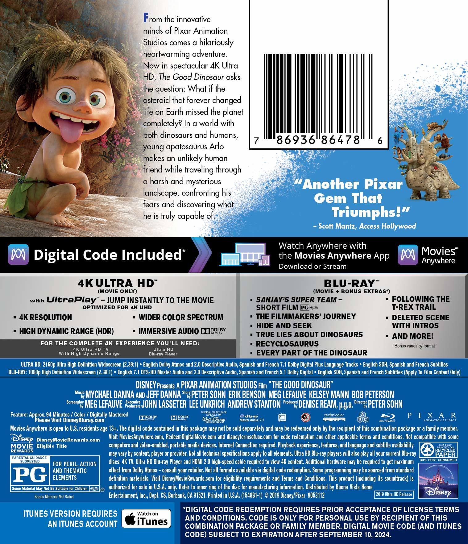 Alt View 1. The Good Dinosaur   - 4K Blu-Ray.