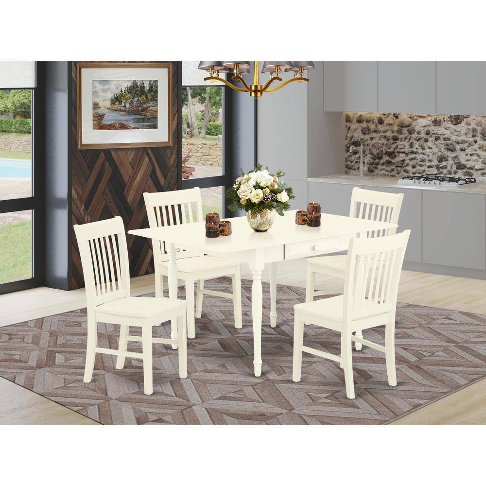 Angle. East West Furniture - Dining Room Set Linen White - Brown.