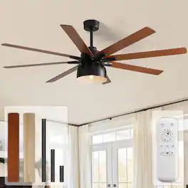 Sofucor - 66'' Farmhouse Ceiling Fan with Light and Remote Reversible DC Dual Finish 8 Blade Wood Caged Ceiling Fan Indoor/Outdoor - Black-Dual Finish Blades