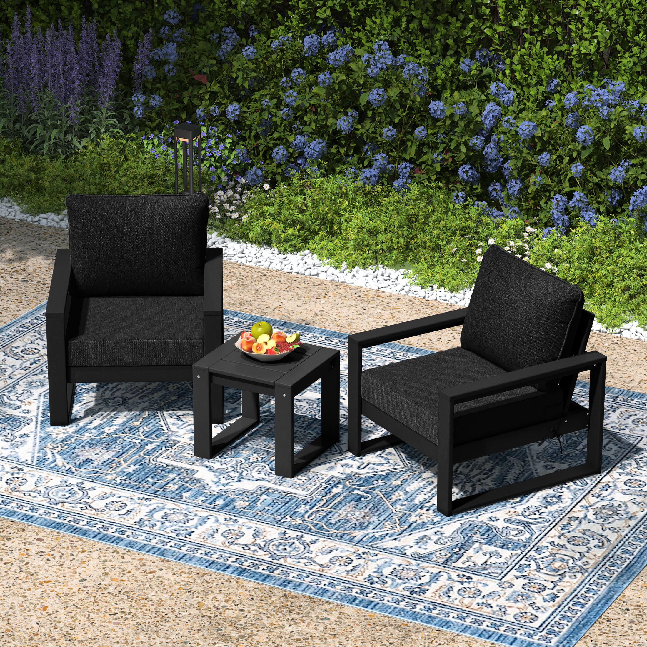 Angle. WestinTrends - WestinTrends Montara Outdoor Modern 3-Piece HDPE Patio Sofa Set with Side Table - Black.