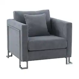 Armen Living - Heritage Fabric Upholstered Accent Chair with Brushed Stainless Steel Legs - Gray