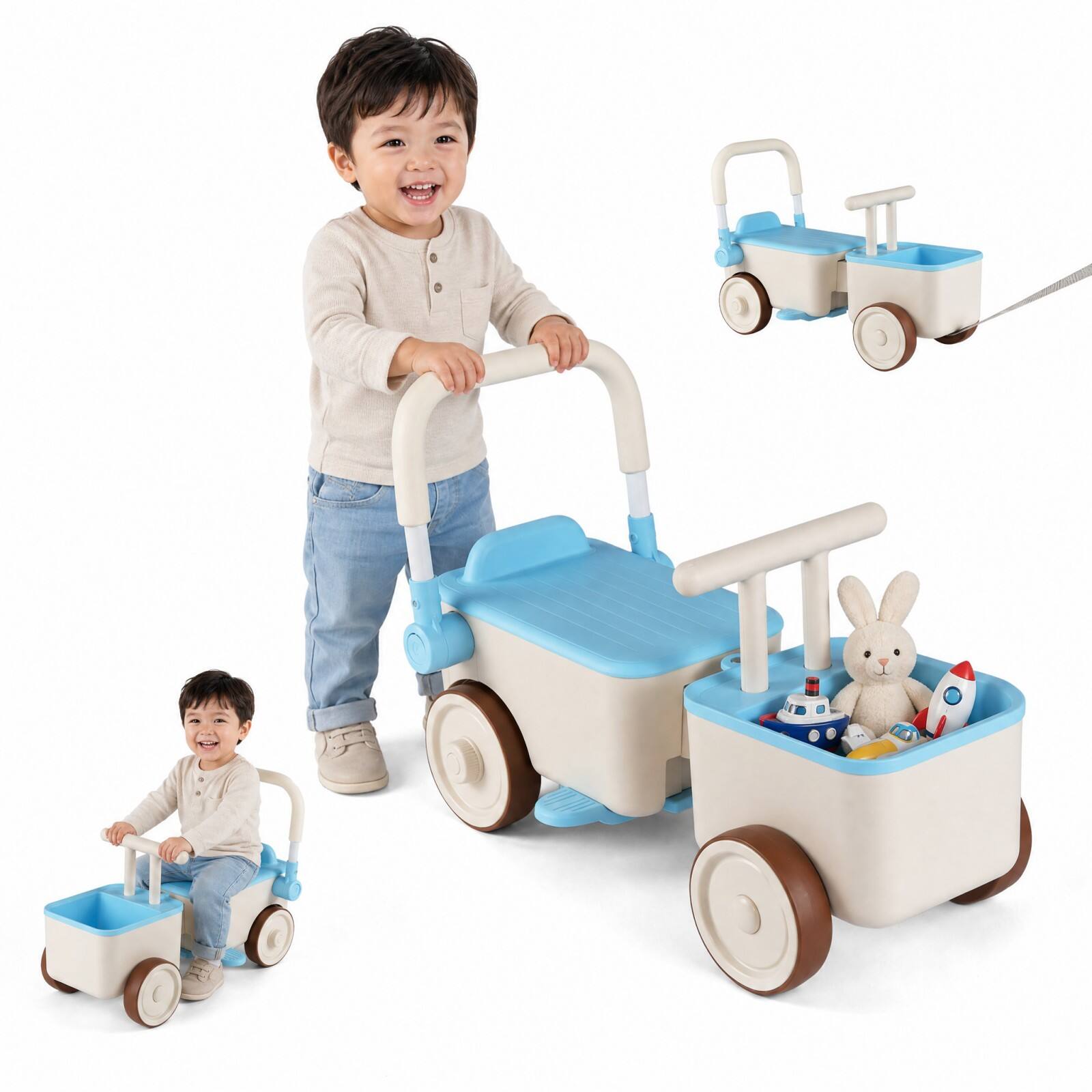 Alt View 9. Costway - Costway 3-in-1 Ride-On Push Car for Kids with Pull Rope - Blue.