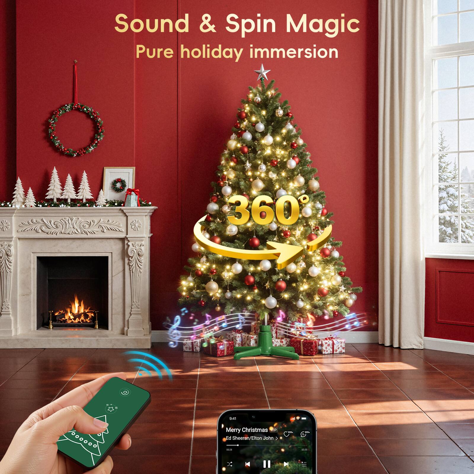 Sound & Spin Magic  
Pure holiday immersion  

360°  

9:41  
1  

Merry Christmas  
Ed Sheeran/Elton John