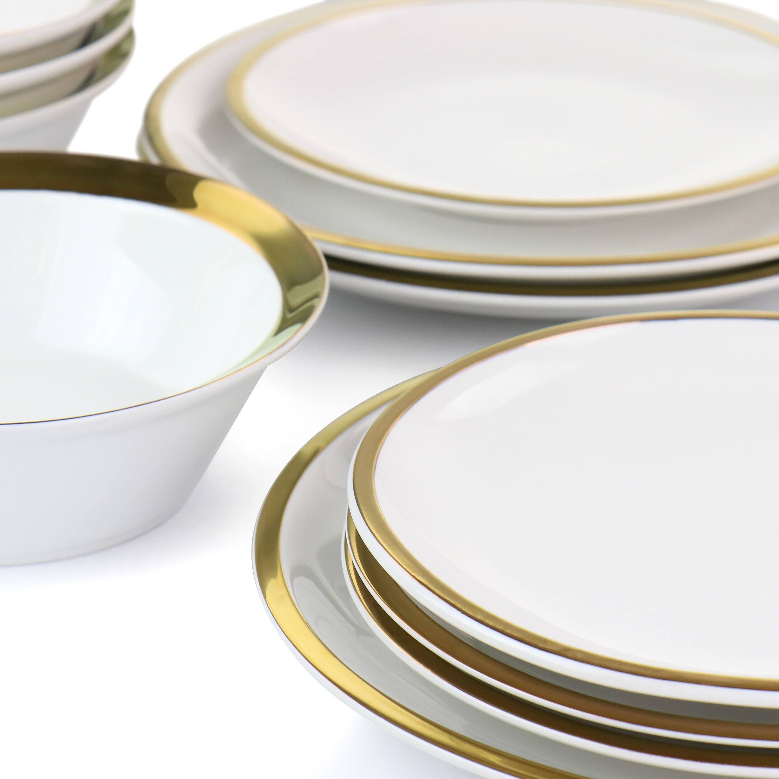 Alt View 5. Gibson - Gibson Home Premier Gold Fine Ceramic 12 Piece Dinnerware Set - White/Gold.