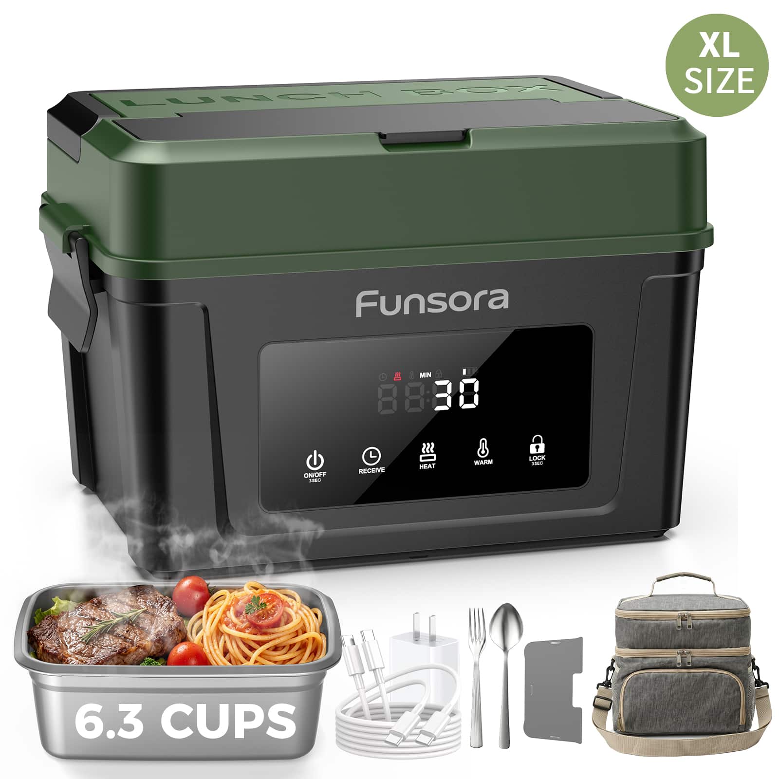 Teendow - Heated Lunch Box for Men, 6.3 Cups Electric Lunch Box, 60W Cordless Portable Food Warmer - Green price history on PriceWatchPro
