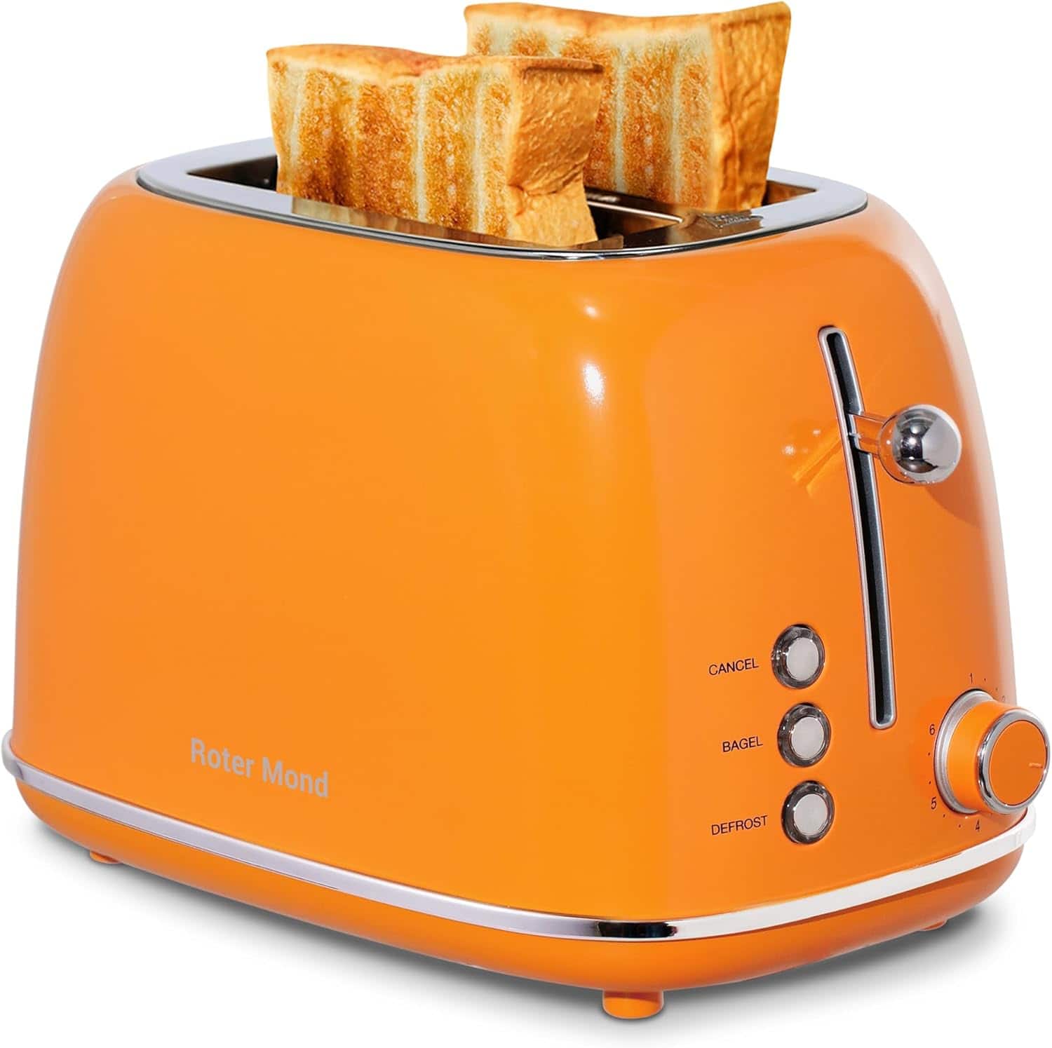 FINEAK - Stainless Steel 2-Slice Stainless Steel Toaster with Wide Slots - Orange
