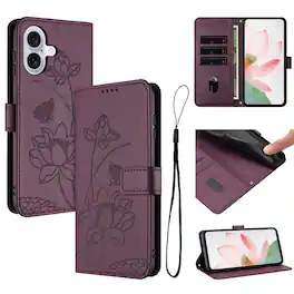 Dteck - Shockproof Wallet Phone Case for Apple iPhone 17 with Detachable Wrist Strap, Protective PU Leather Folio Stand Cover - Winered