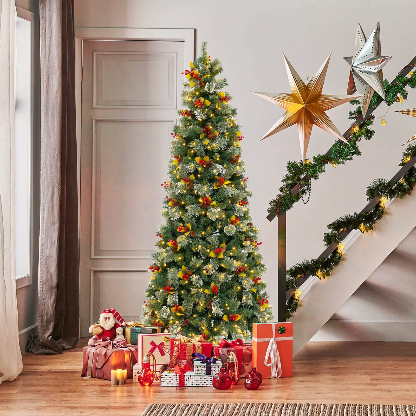 Alt View 4. Costway - Costway 7.5 FT Artificial Xmas Tree with 1096 Branch Tips 460 Warm White LED Lights - Green.