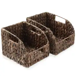 Casafield - 2pk Water Hyacinth Kitchen Pantry Basket Bins with Handles - Espresso - Hyacinth
