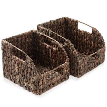 Front. Casafield - 2pk Water Hyacinth Kitchen Pantry Basket Bins with Handles - Espresso - Hyacinth.