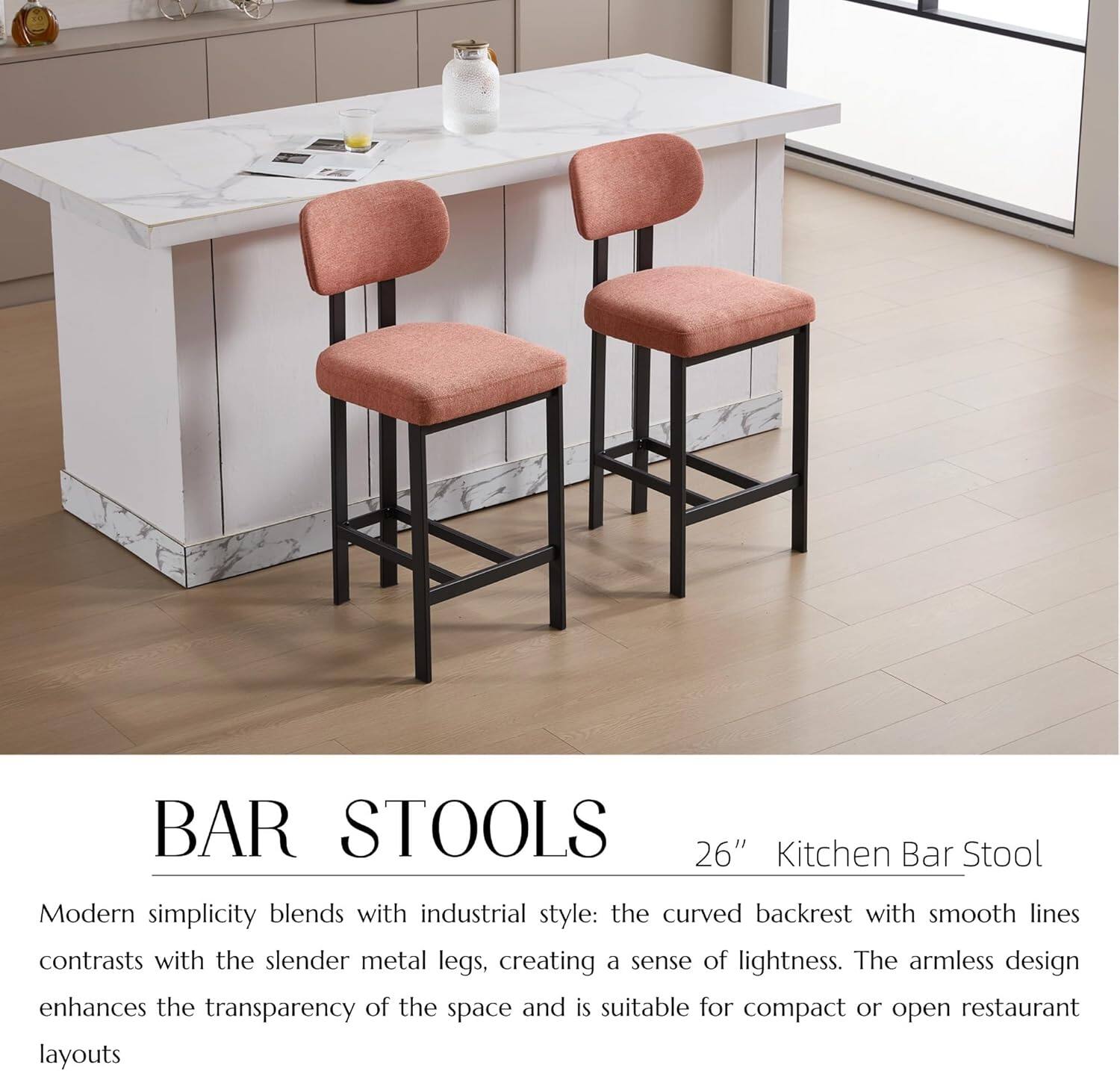 BAR STOOLS

26" Kitchen Bar Stool

Modern simplicity blends with industrial style: the curved backrest with smooth lines contrasts with the slender metal legs, creating a sense of lightness. The armless design enhances the transparency of the space and is suitable for compact or open restaurant layouts.