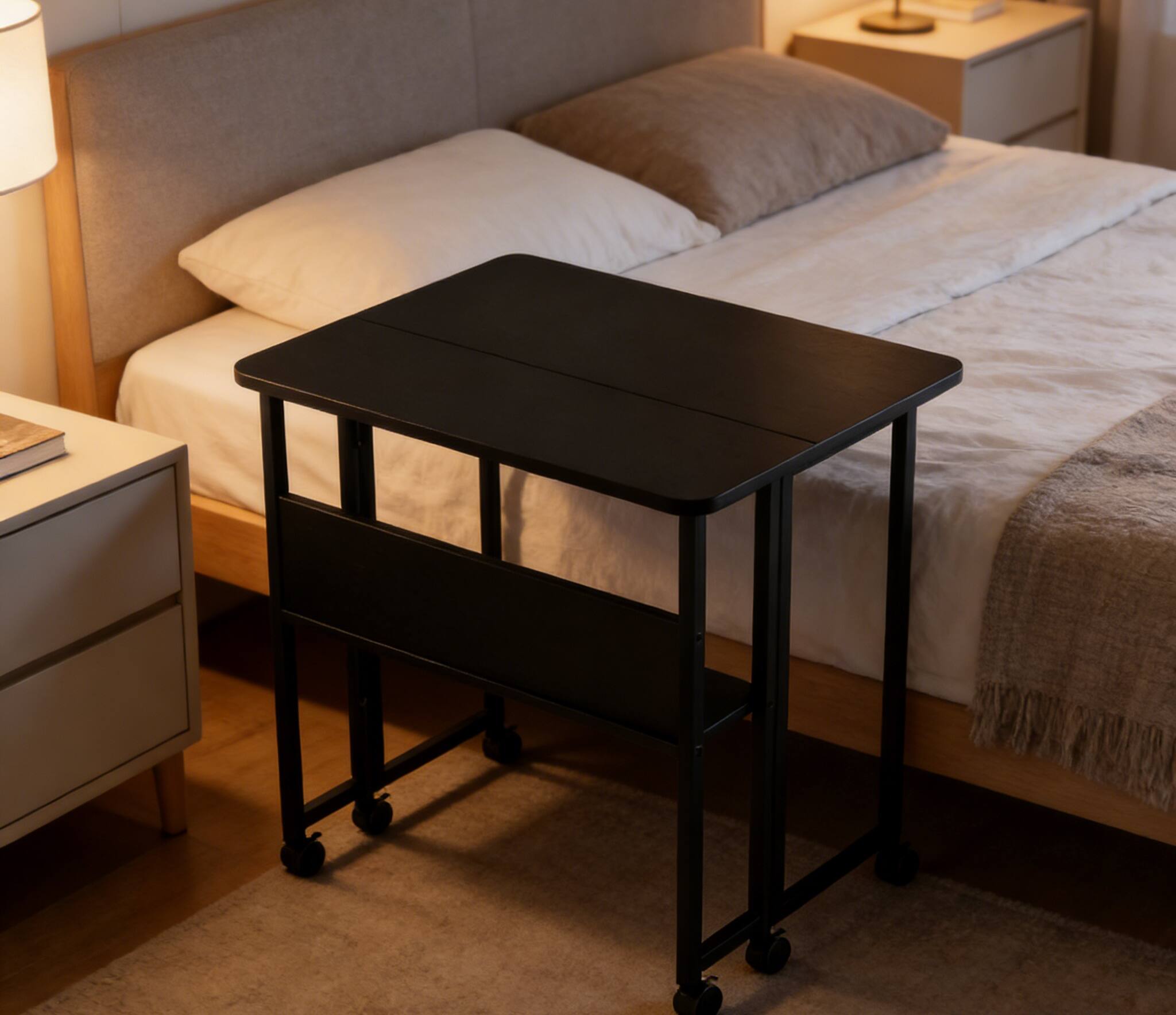 Alt View 2. PexFix - 31.5" Small Folding Desk, Space-Saving Computer Table with Wheels for Home Office & Bedroom - Black.