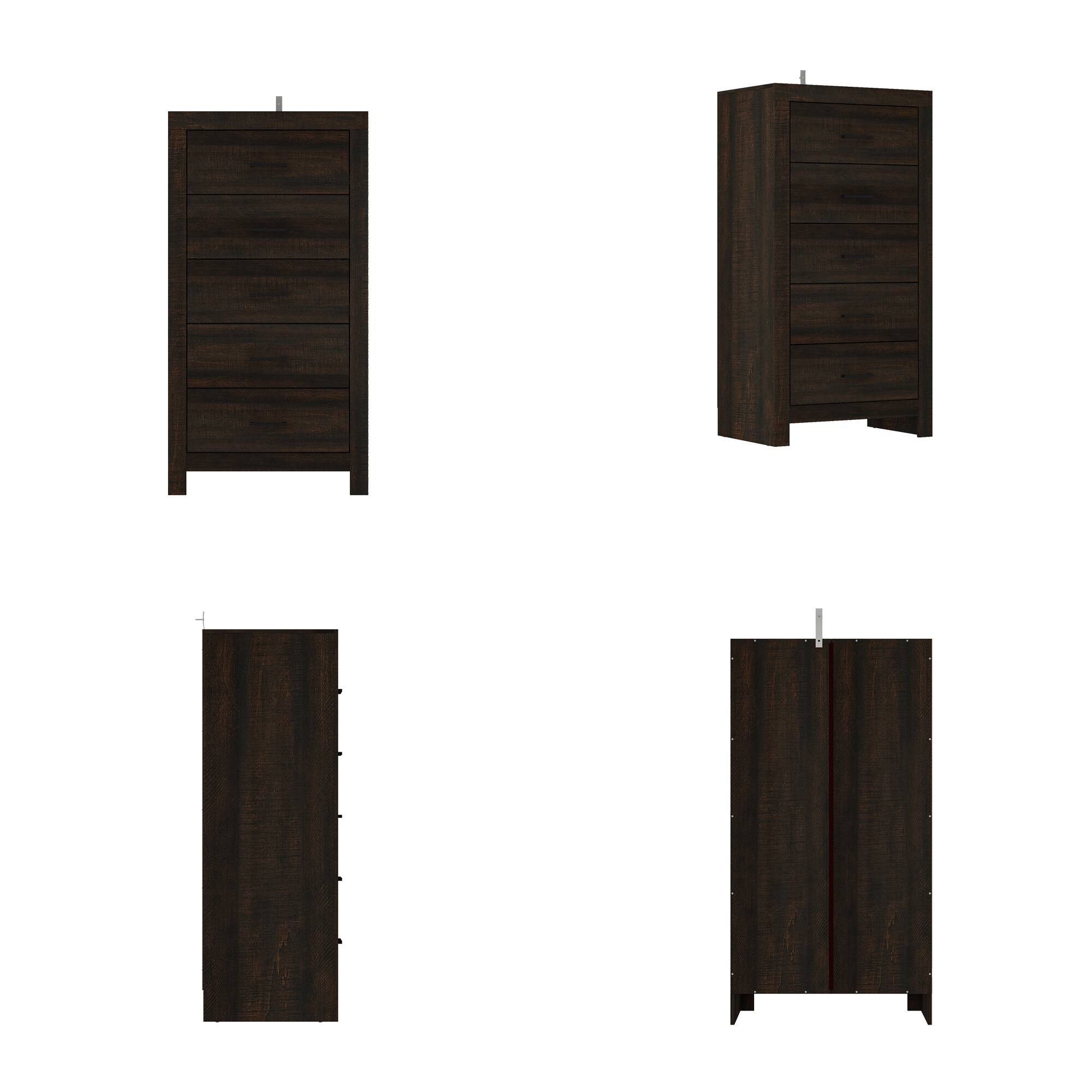 Angle. FUFU & GAGA - FUFU&GAGA 5 - Drawer Vertical Dresser with Anti - Tip Feature – Rustic Wood Organizer for Closet & Bedroom - Brown.
