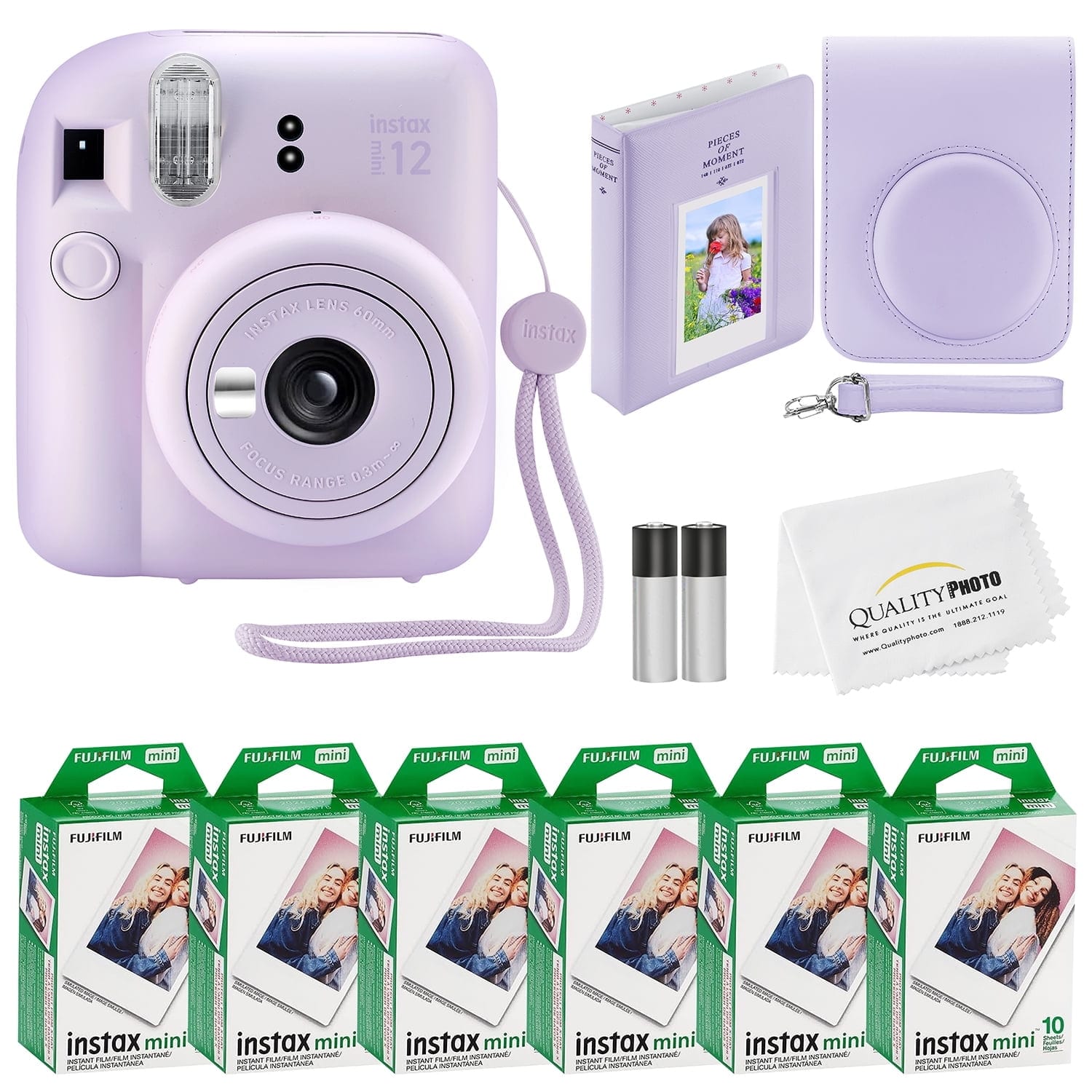 Fujifilm - Instax Mini 12 Instant Camera 60 Photo Prints Quality Photo Value Bundle Case Decoration Stickers Frames Photo Album - Lilac Purple