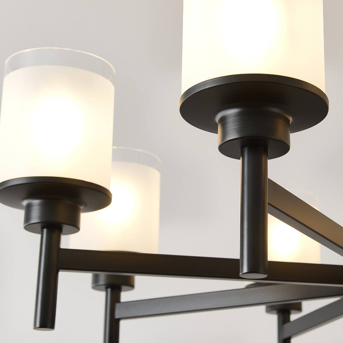 Left. Loheer - Loheer Eight Light Farmhouse Chandelier Matte Black Metal Frosted Glass for Dining Room.