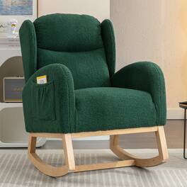 Anysun - Teddy Fabric Rocking Chair With Packet Wood Legs - Green