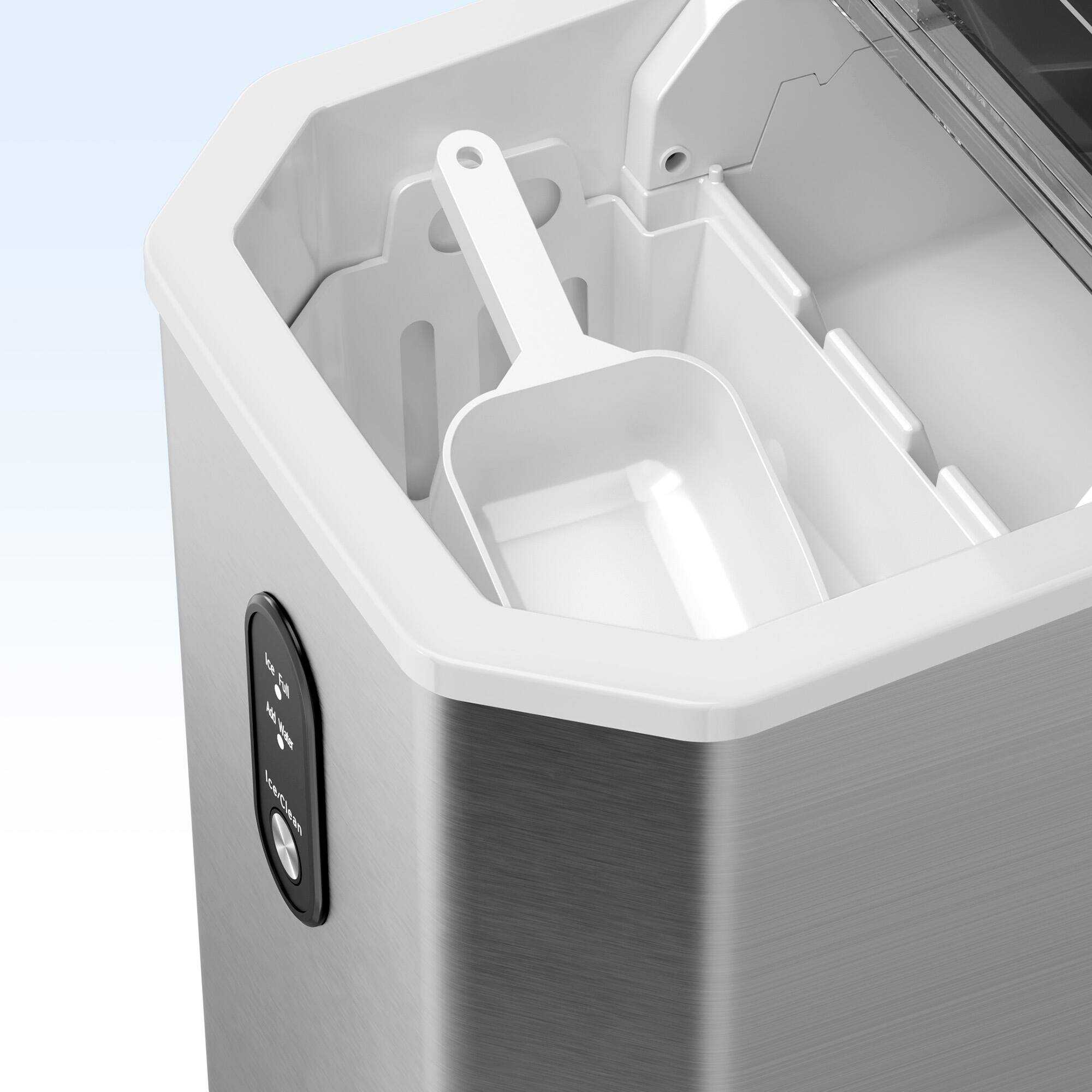 Angle. Sugift - Countertop Bullet Ice Maker with Self-Cleaning, 26 lbs Daily, Portable with Handle, Stainless Steel - Silver.