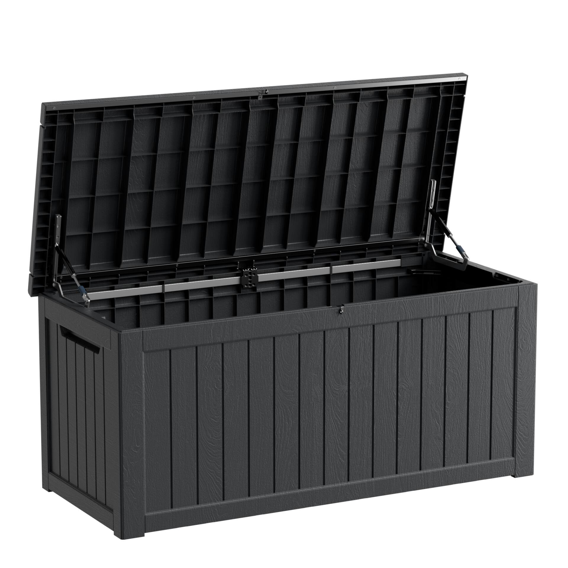Left. Chery Life - 280 Gallon Outdoor Storage Lockable Deck Box for Patio Cushion, Garden Tools - Black.